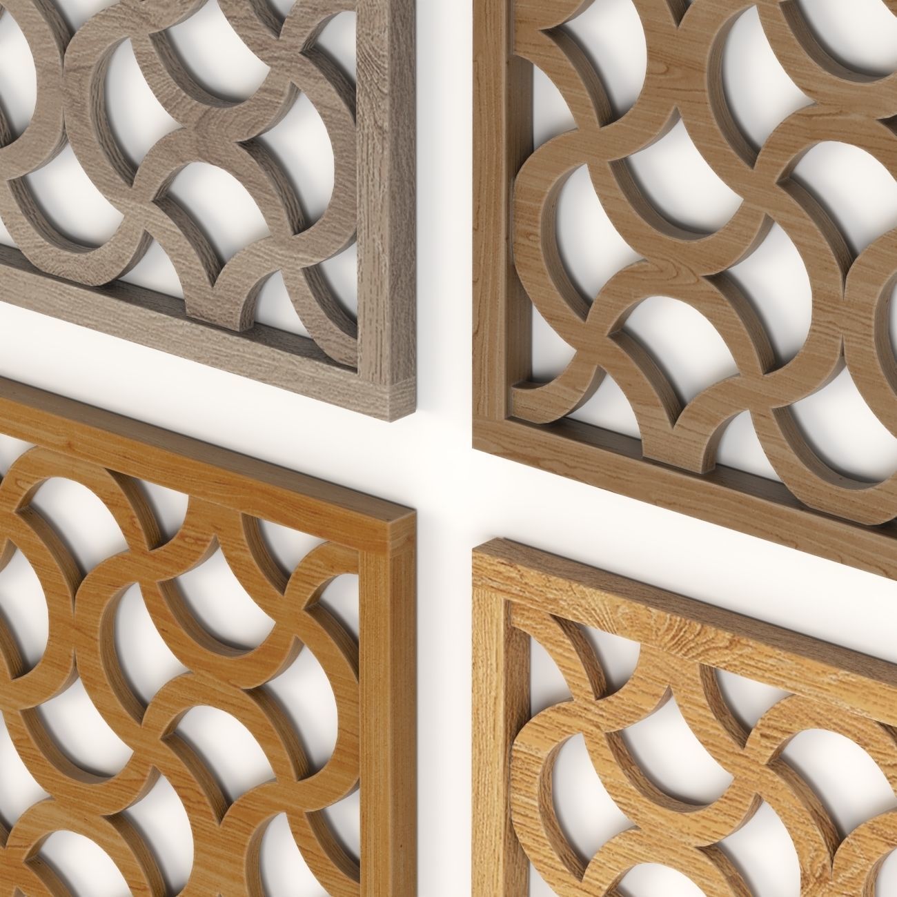 Wood Arabic Islamic pattern decorative grill screen 3D model_1