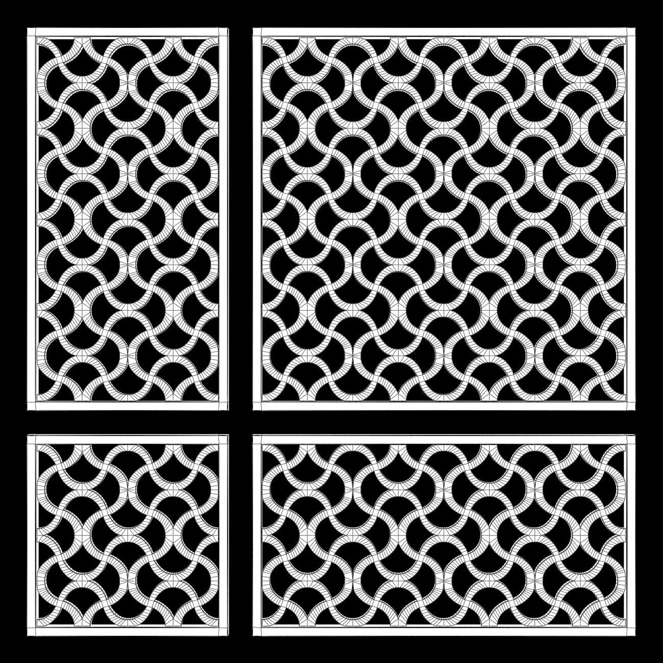 Wood Arabic Islamic pattern decorative grill screen 3D model_3