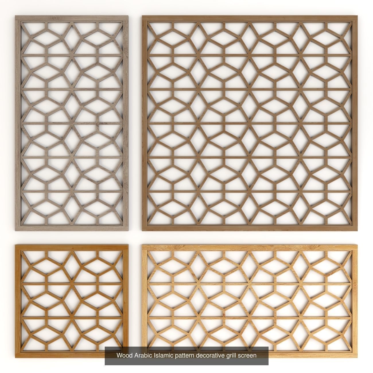 Wood Arabic Islamic pattern decorative grill screens 5 3D Model Collection_8