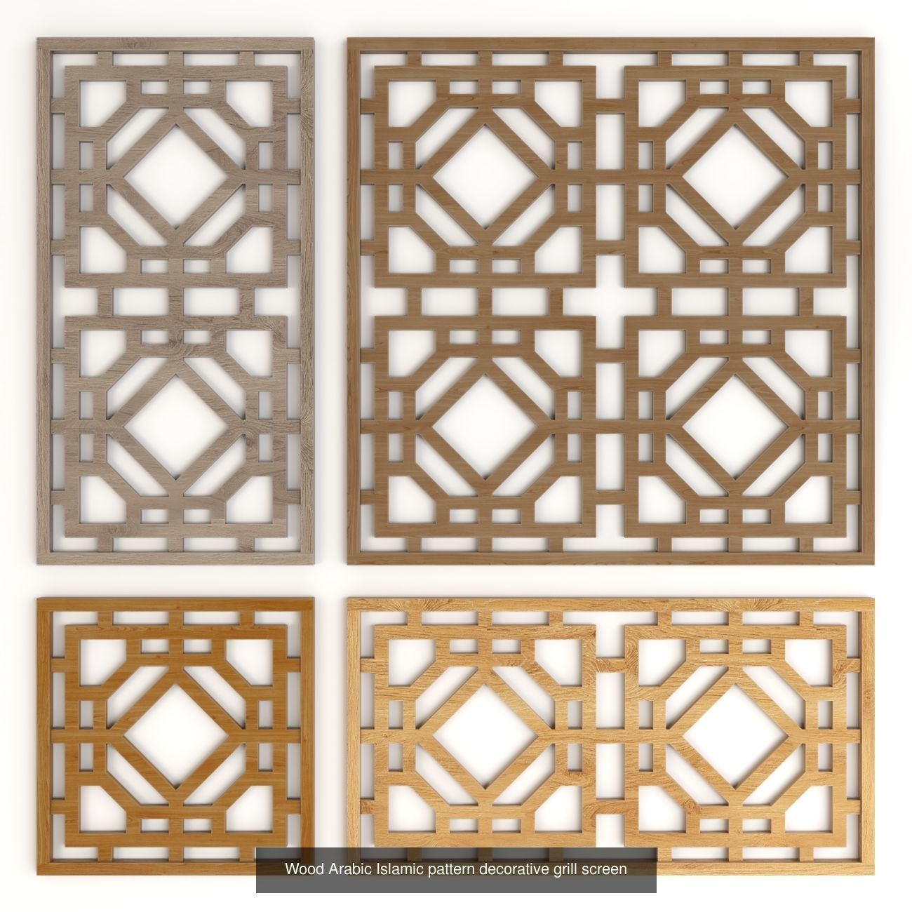 Wood Arabic Islamic pattern decorative grill screens 5 3D Model Collection_7