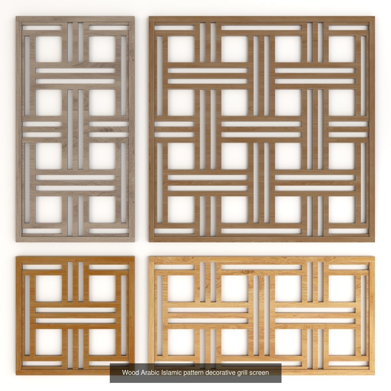 Wood Arabic Islamic pattern decorative grill screens 5 3D Model Collection_9