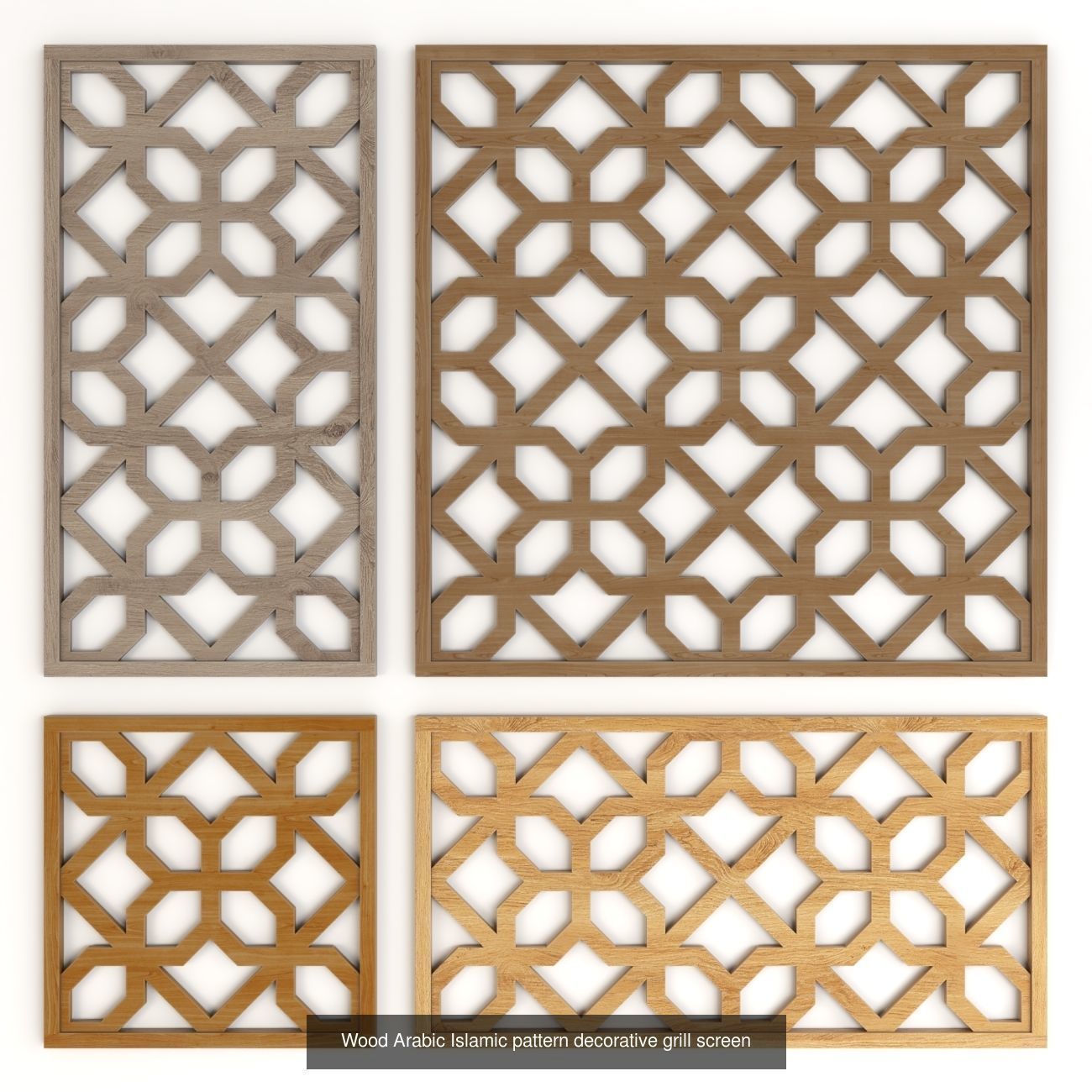 Wood Arabic Islamic pattern decorative grill screens 5 3D Model Collection_3