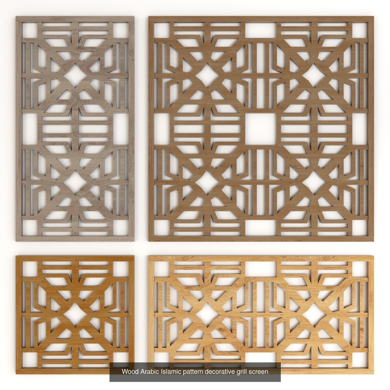 Wood Arabic Islamic pattern decorative grill screens 5 3D Model Collection_6