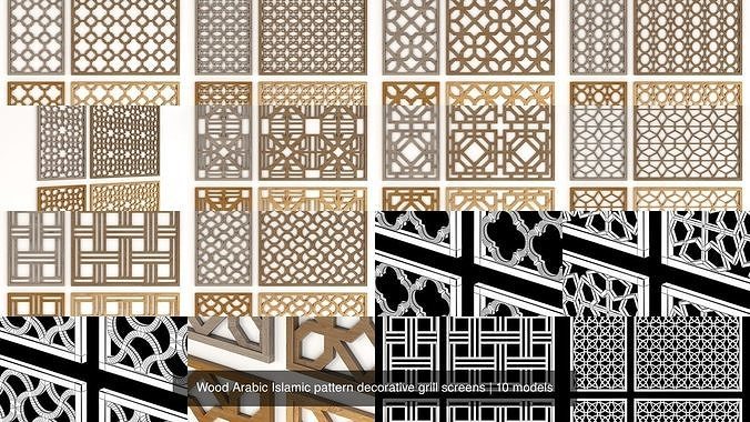 Wood Arabic Islamic pattern decorative grill screens 5 3D Model Collection