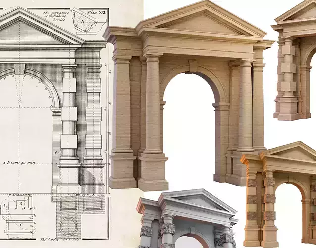 Tuscan Rusticated  Gate and Porch  Tuscan column on Gibbs 3D model