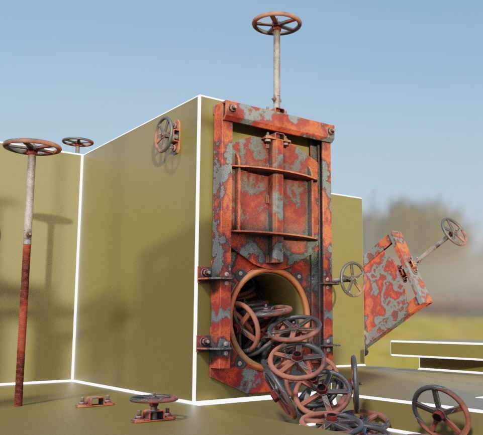 Spindle Gate Valve - Rusty and Basic Version 3D Model Collection_4