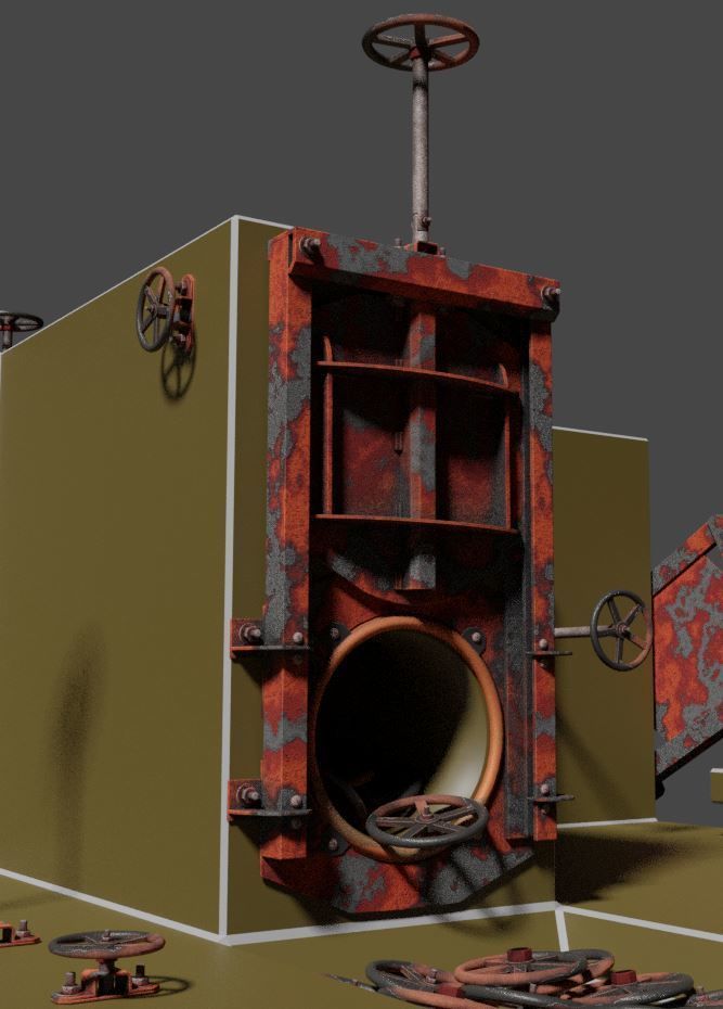 Spindle Gate Valve - Rusty and Basic Version 3D Model Collection_7