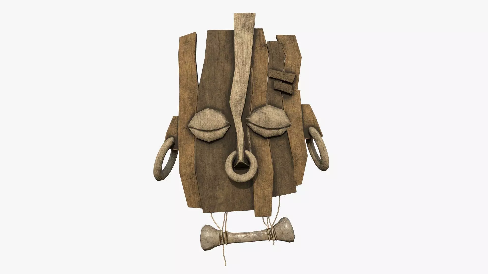 Tribal Mask E07 Full Wood - Costume Character Design Low-poly 3D model_0