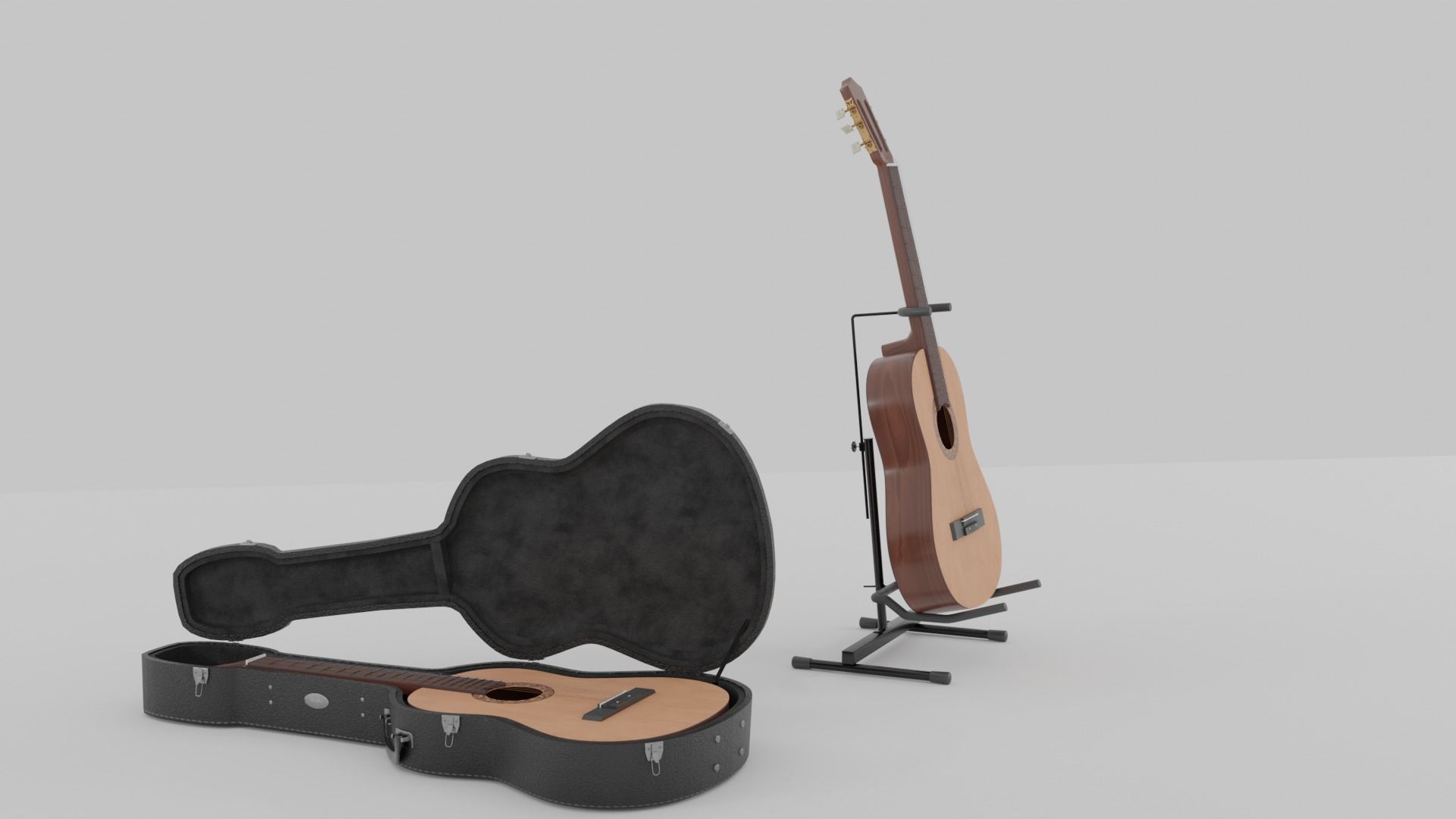 Acoustic Guitar with Case and Stand Low-Poly PBR  Low-poly 3D model_2