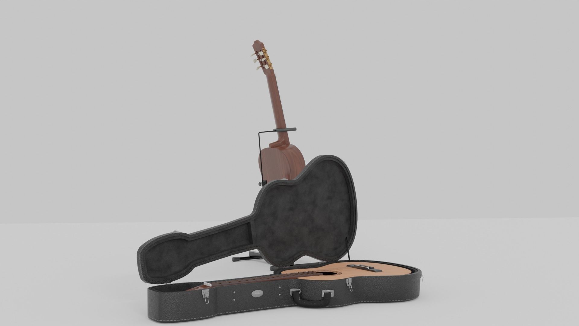 Acoustic Guitar with Case and Stand Low-Poly PBR  Low-poly 3D model_16