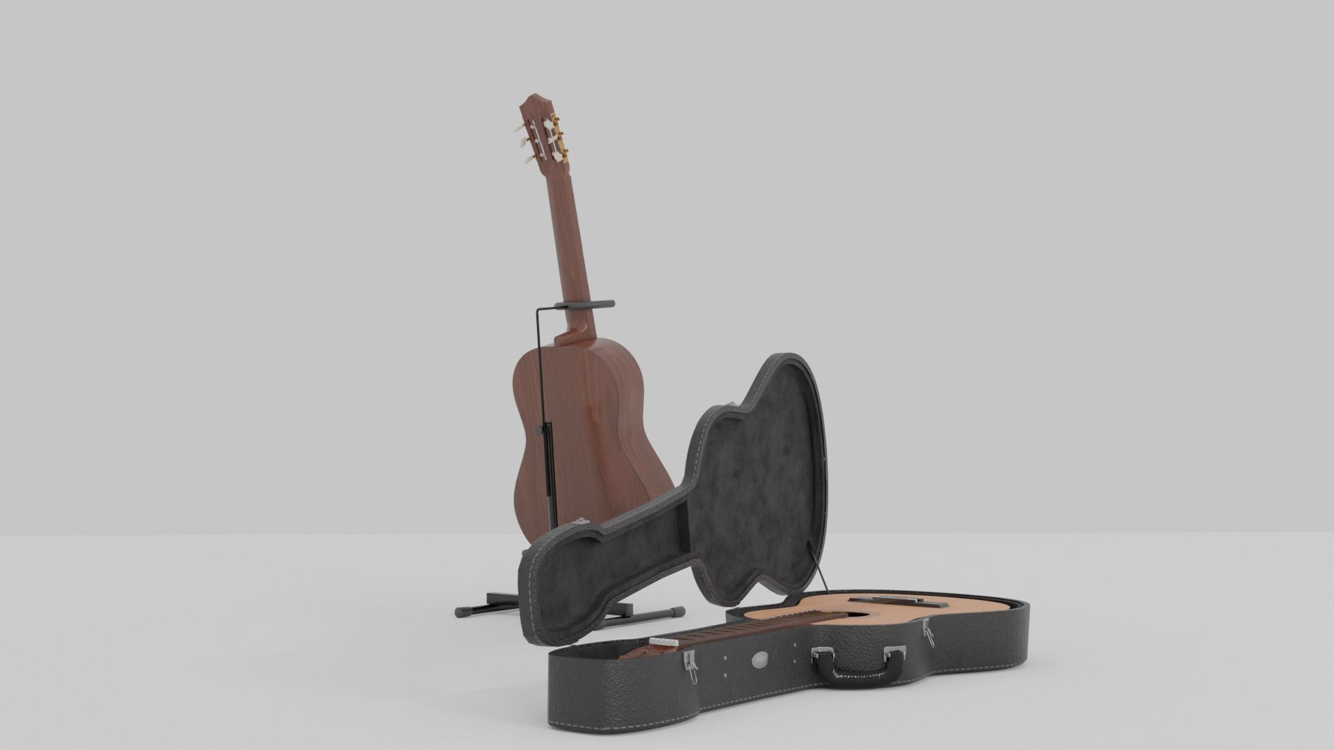Acoustic Guitar with Case and Stand Low-Poly PBR  Low-poly 3D model_9