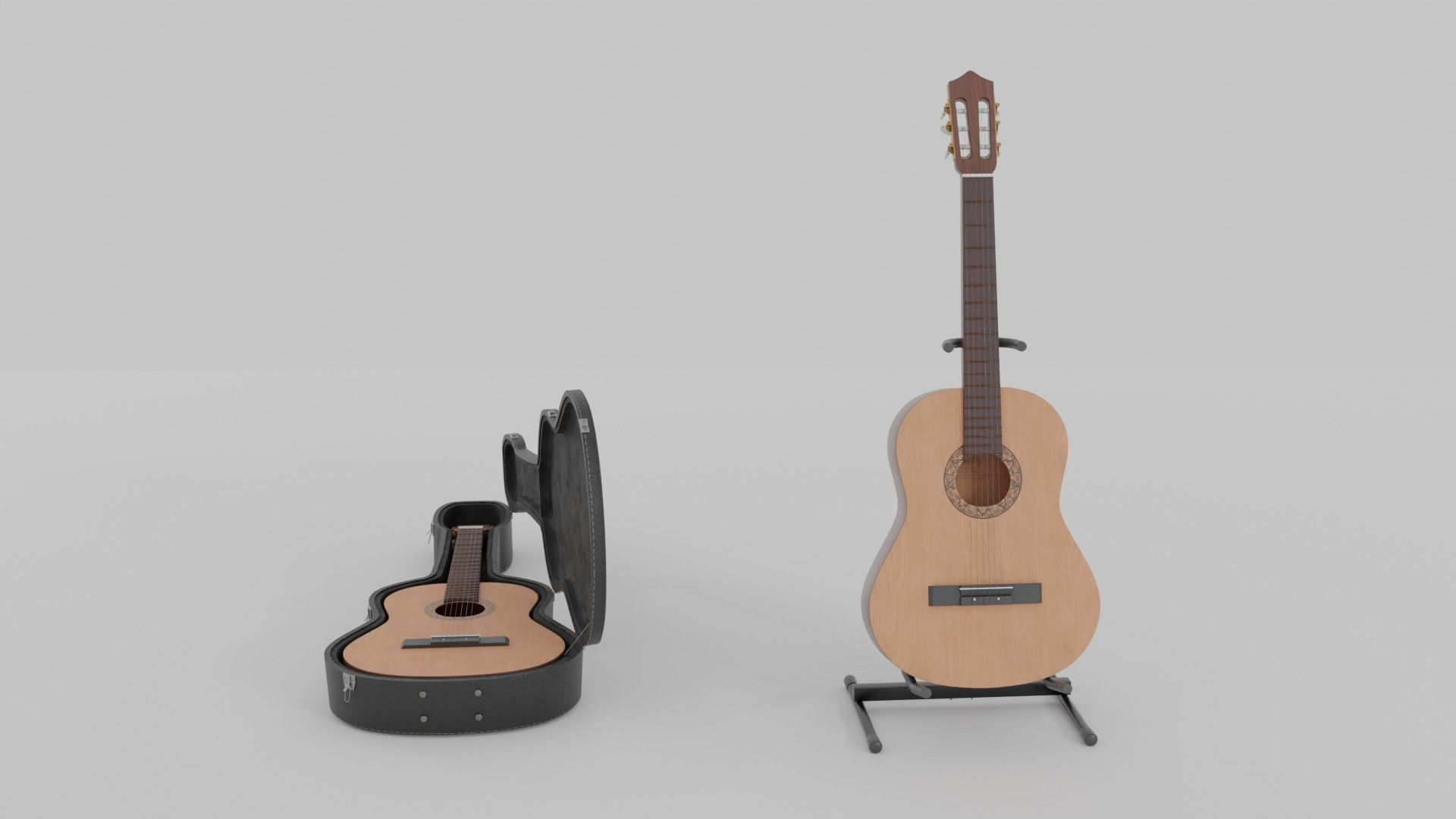 Acoustic Guitar with Case and Stand Low-Poly PBR  Low-poly 3D model_11