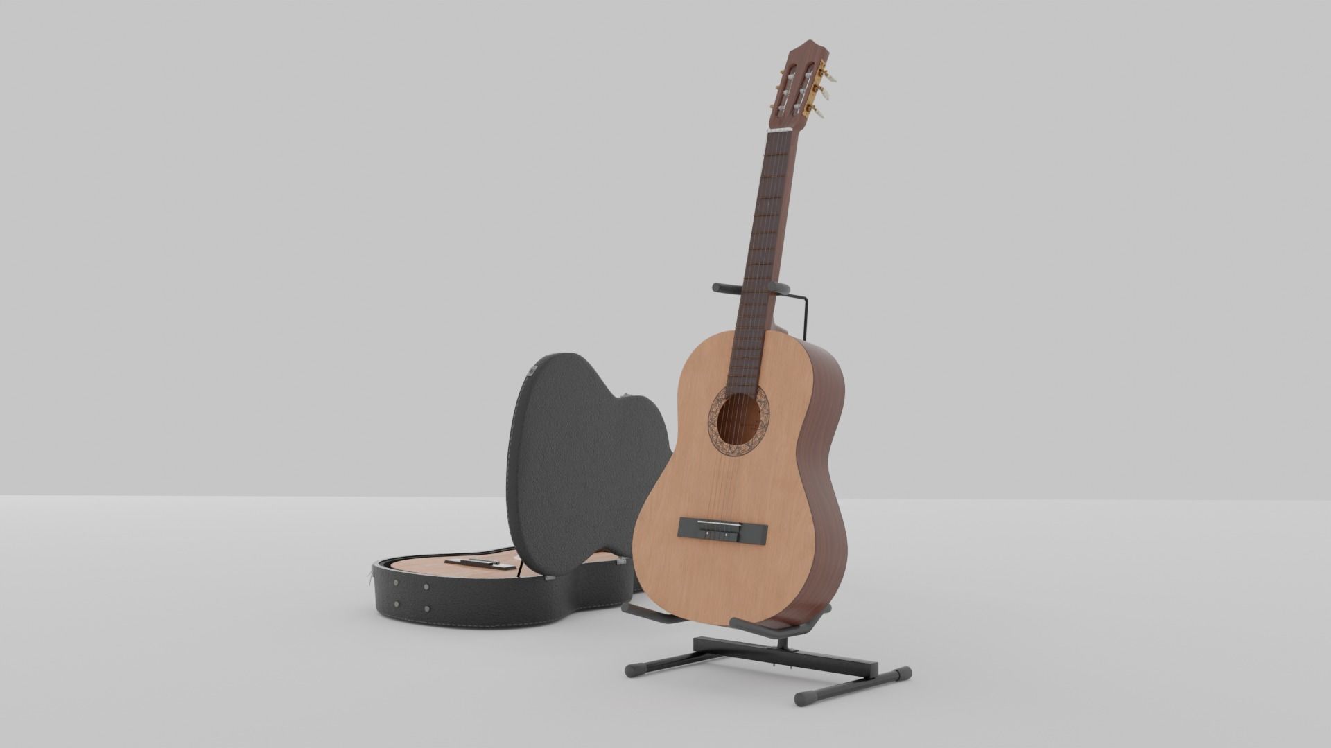 Acoustic Guitar with Case and Stand Low-Poly PBR  Low-poly 3D model_14