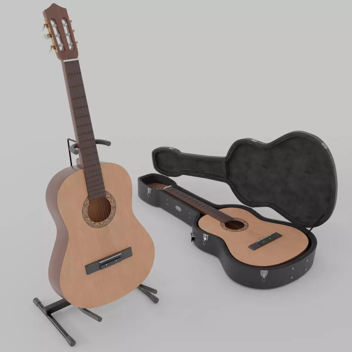 Acoustic Guitar with Case and Stand Low-Poly PBR  Low-poly 3D model_0
