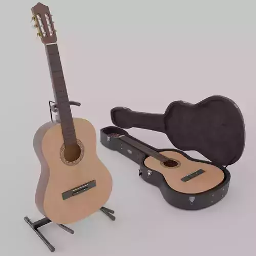 Acoustic Guitar with Case and Stand Low-Poly PBR  Low-poly 3D model