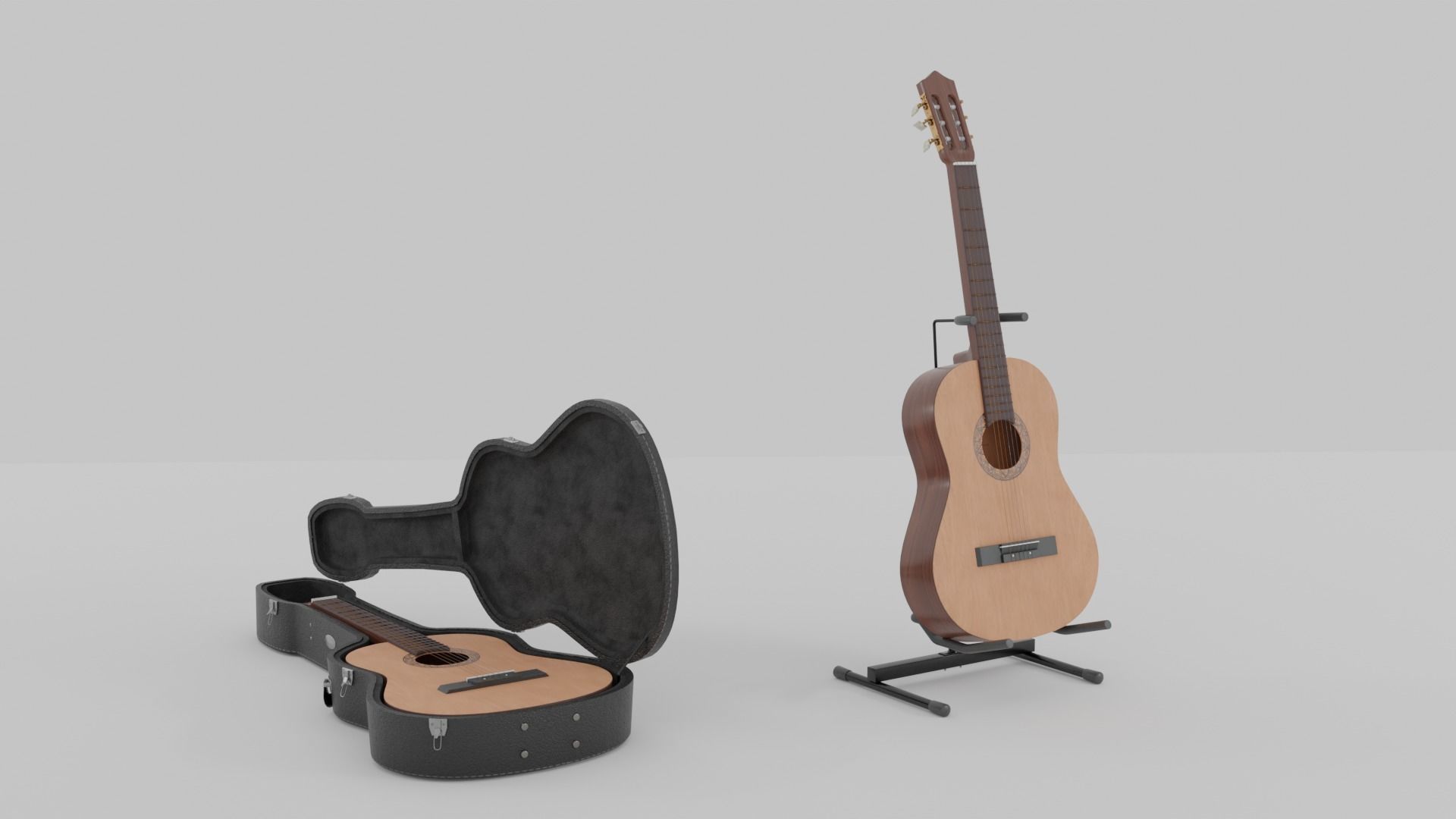 Acoustic Guitar with Case and Stand Low-Poly PBR  Low-poly 3D model_21
