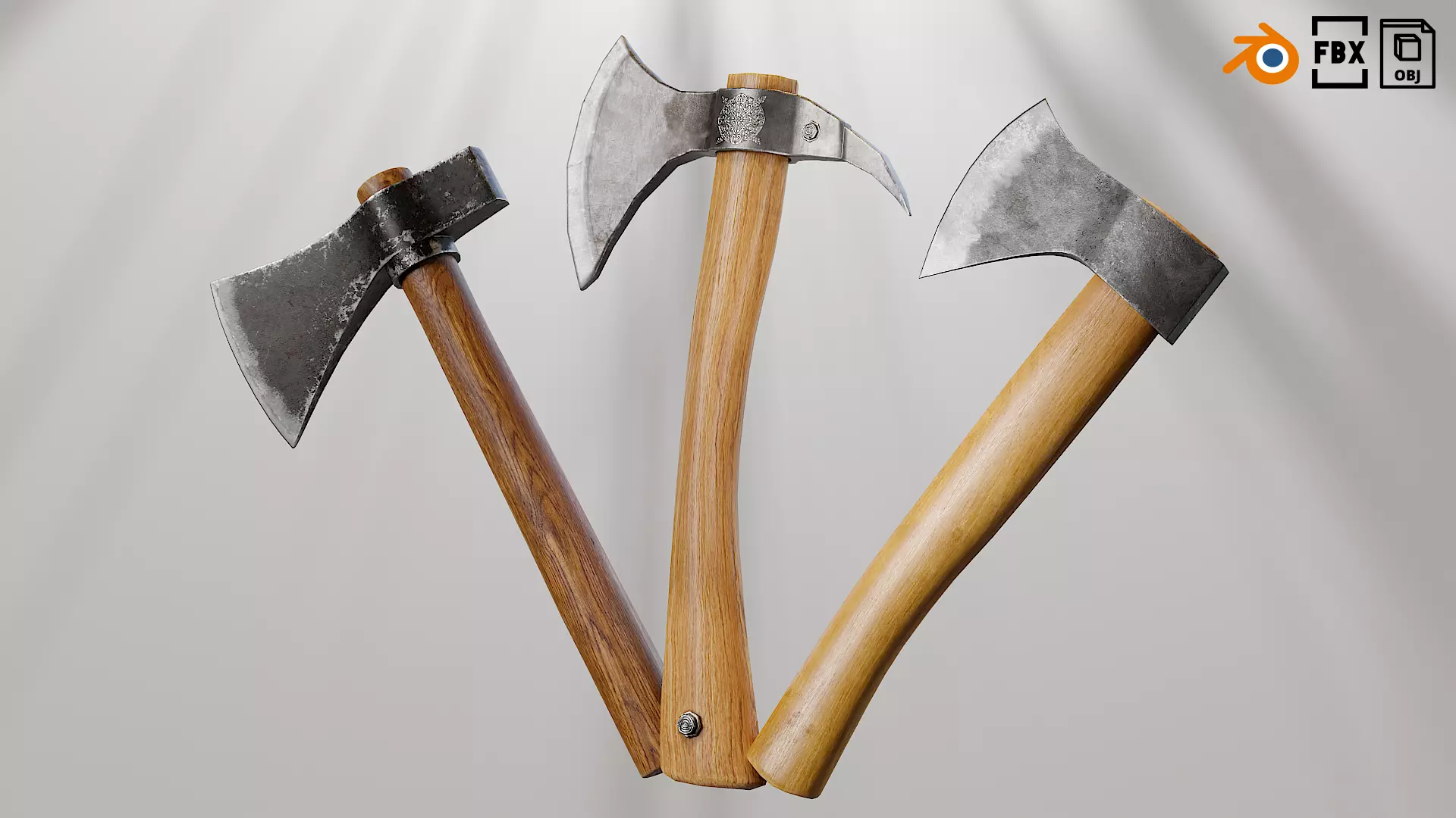 Hand axes set 01 Low-poly 3D model_0