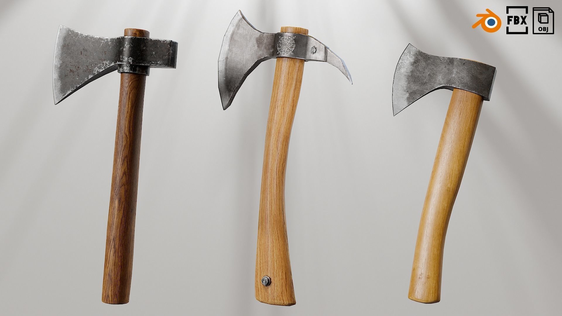Hand axes set 01 Low-poly 3D model_1
