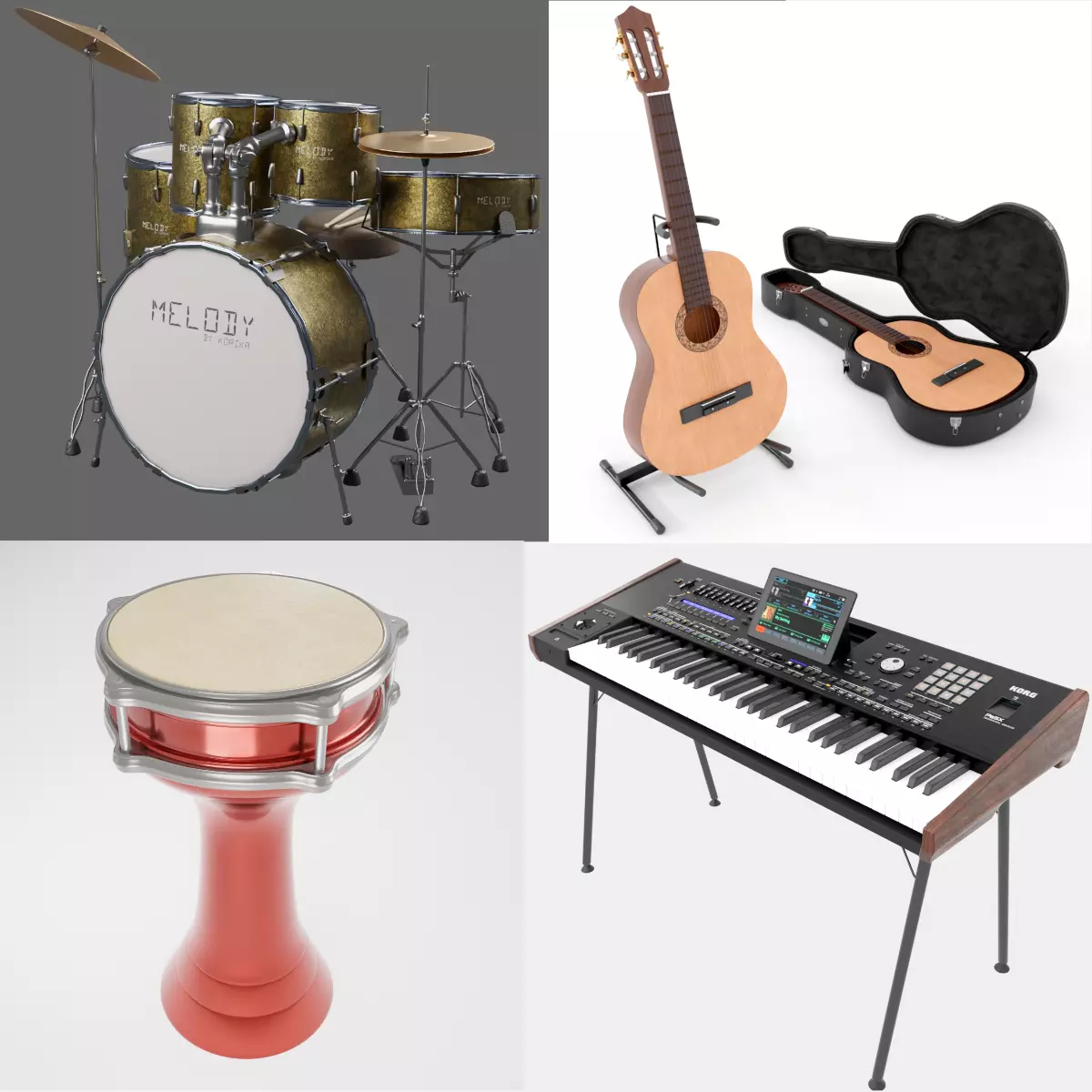 Guitar - Doumbek - Drum Set -Korg Pa5X Keyboard Instrument Pack 3D Model Collection_0