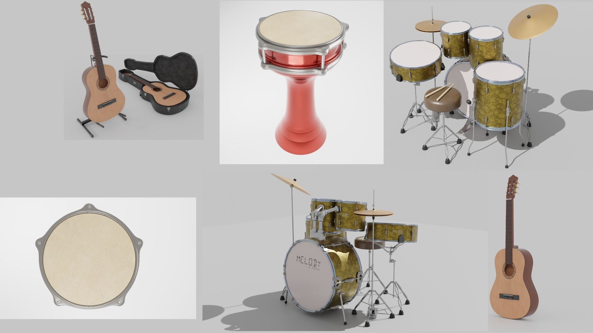 Guitar - Doumbek - Drum Set -Korg Pa5X Keyboard Instrument Pack 3D Model Collection_3