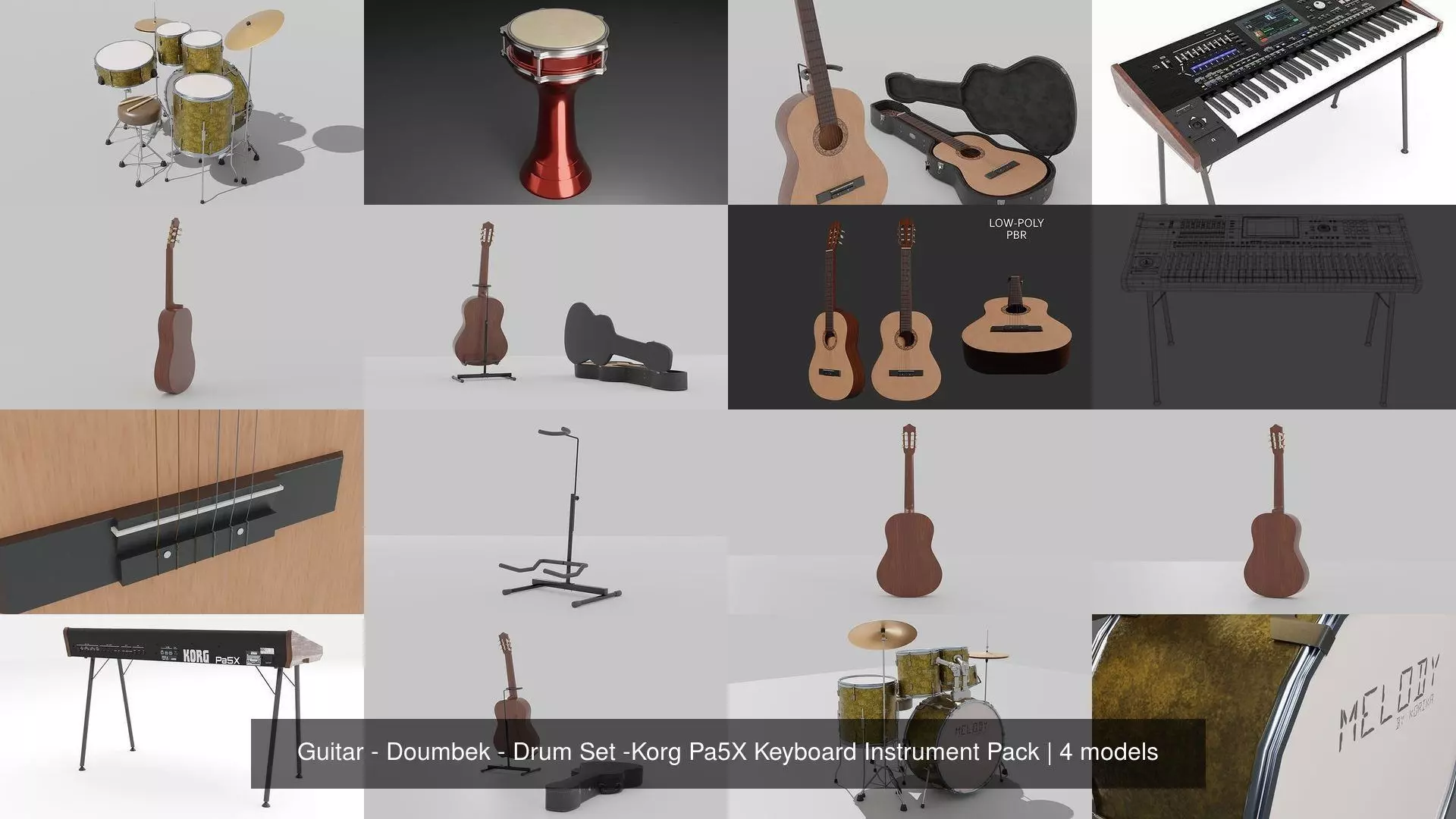 Guitar - Doumbek - Drum Set -Korg Pa5X Keyboard Instrument Pack 3D Model Collection_2