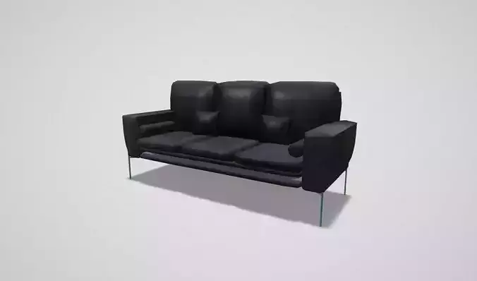 Game asset Modern Black Leather Three-Seater Sofa