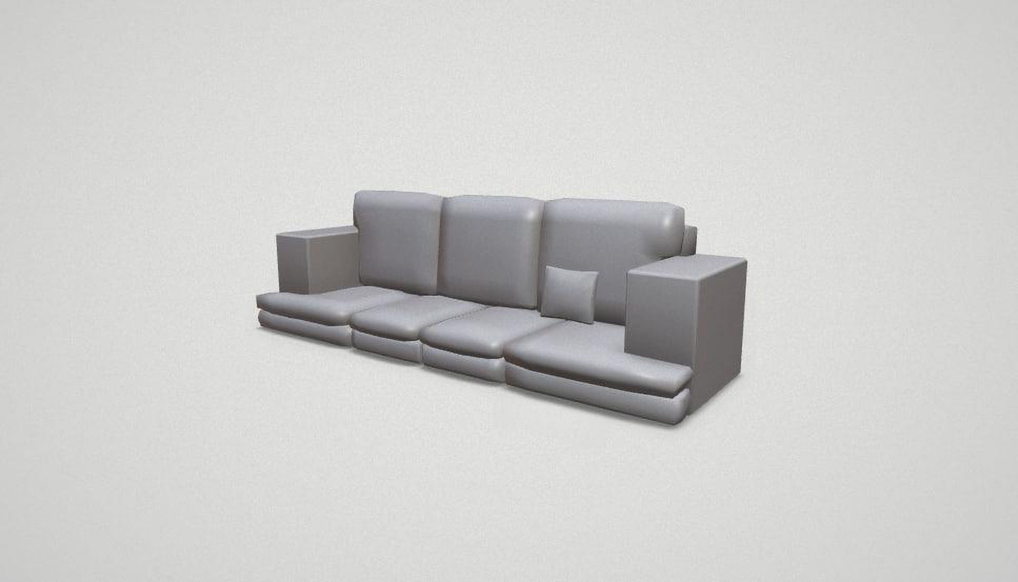 Game asset Modern Orange Four-Seater Sofa with Cushion 3D model_7