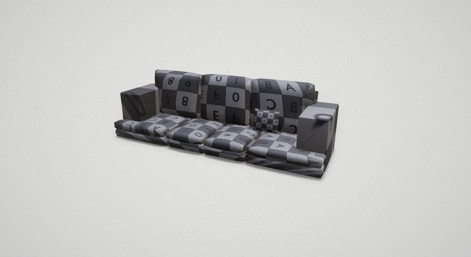Game asset Modern Orange Four-Seater Sofa with Cushion 3D model_8