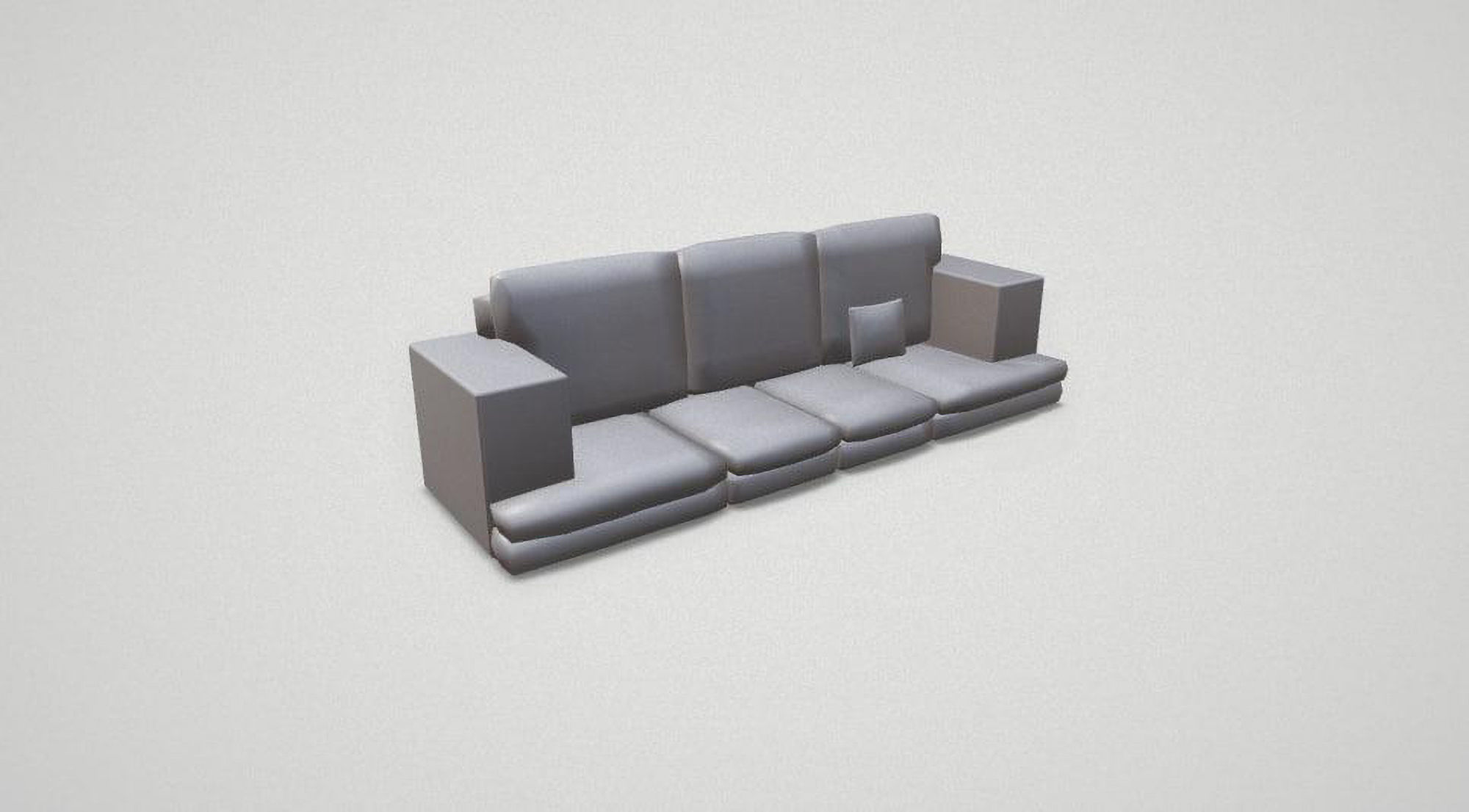 Game asset Modern Orange Four-Seater Sofa with Cushion 3D model_6