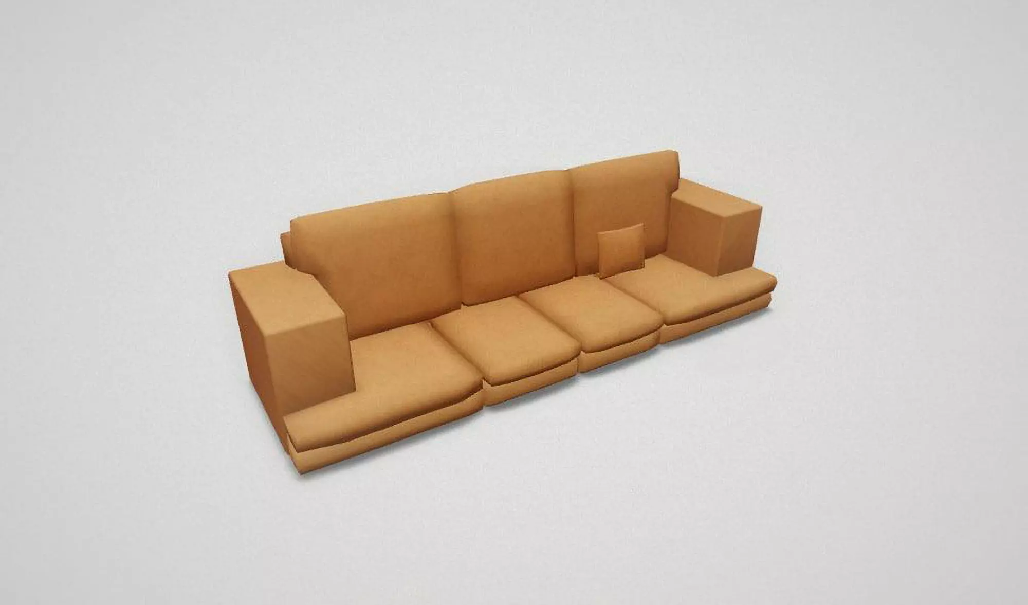 Game asset Modern Orange Four-Seater Sofa with Cushion 3D model_0