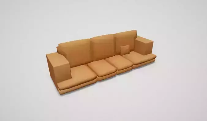 Game asset Modern Orange Four-Seater Sofa with Cushion