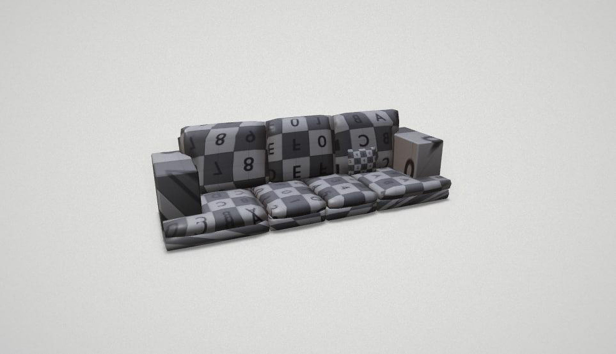 Game asset Modern Orange Four-Seater Sofa with Cushion 3D model_10