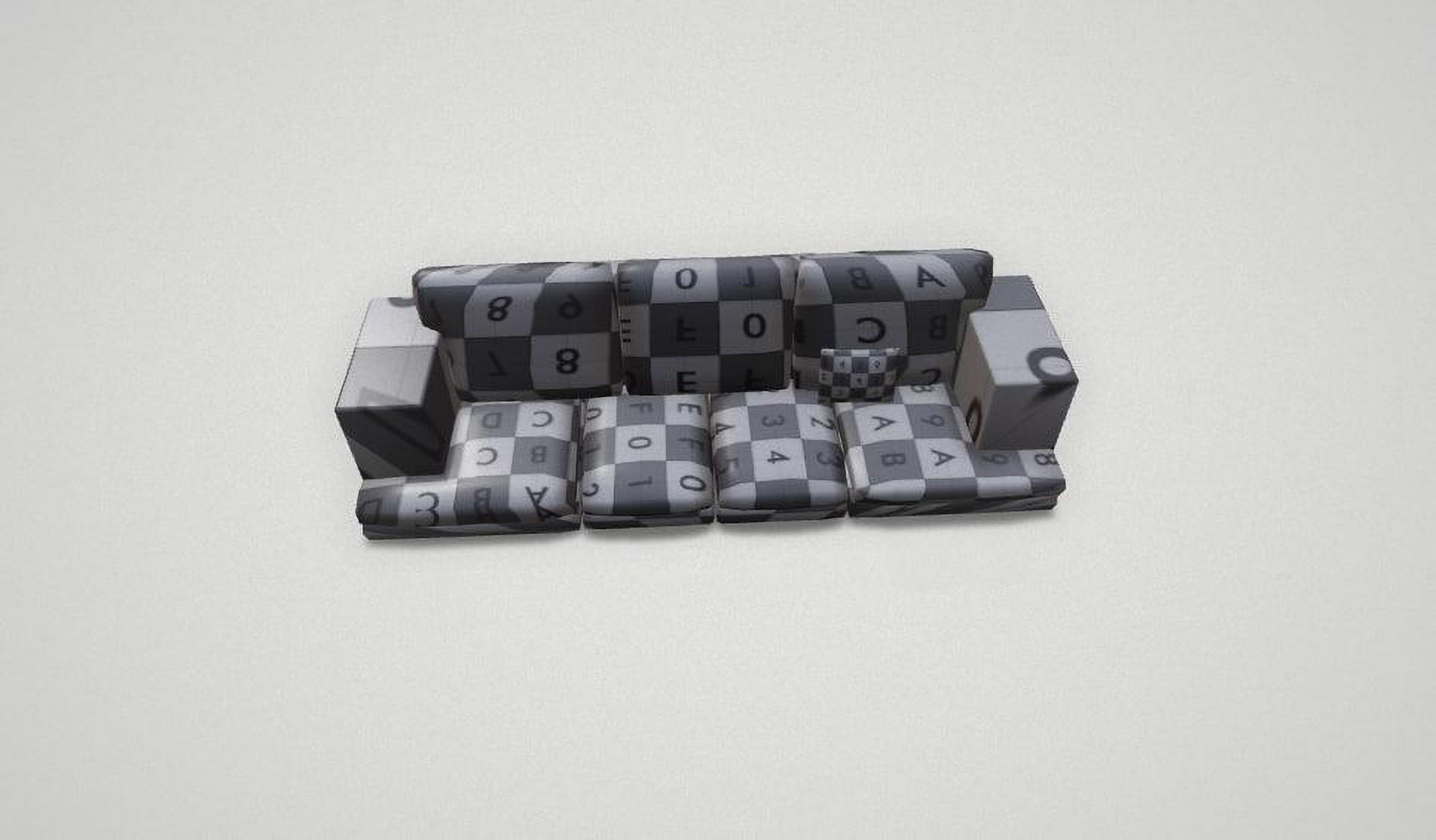 Game asset Modern Orange Four-Seater Sofa with Cushion 3D model_9