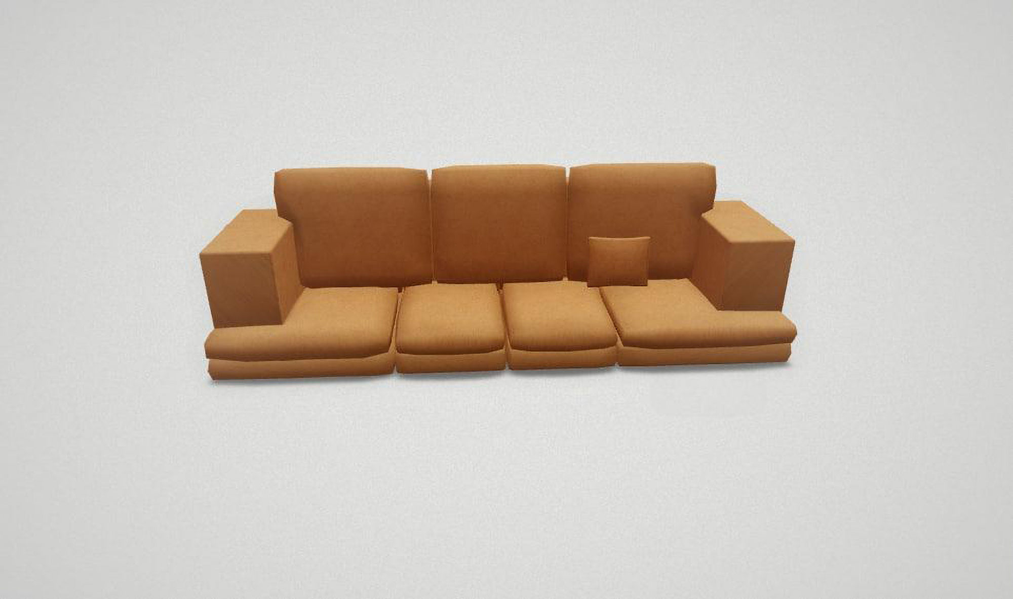 Game asset Modern Orange Four-Seater Sofa with Cushion 3D model_1