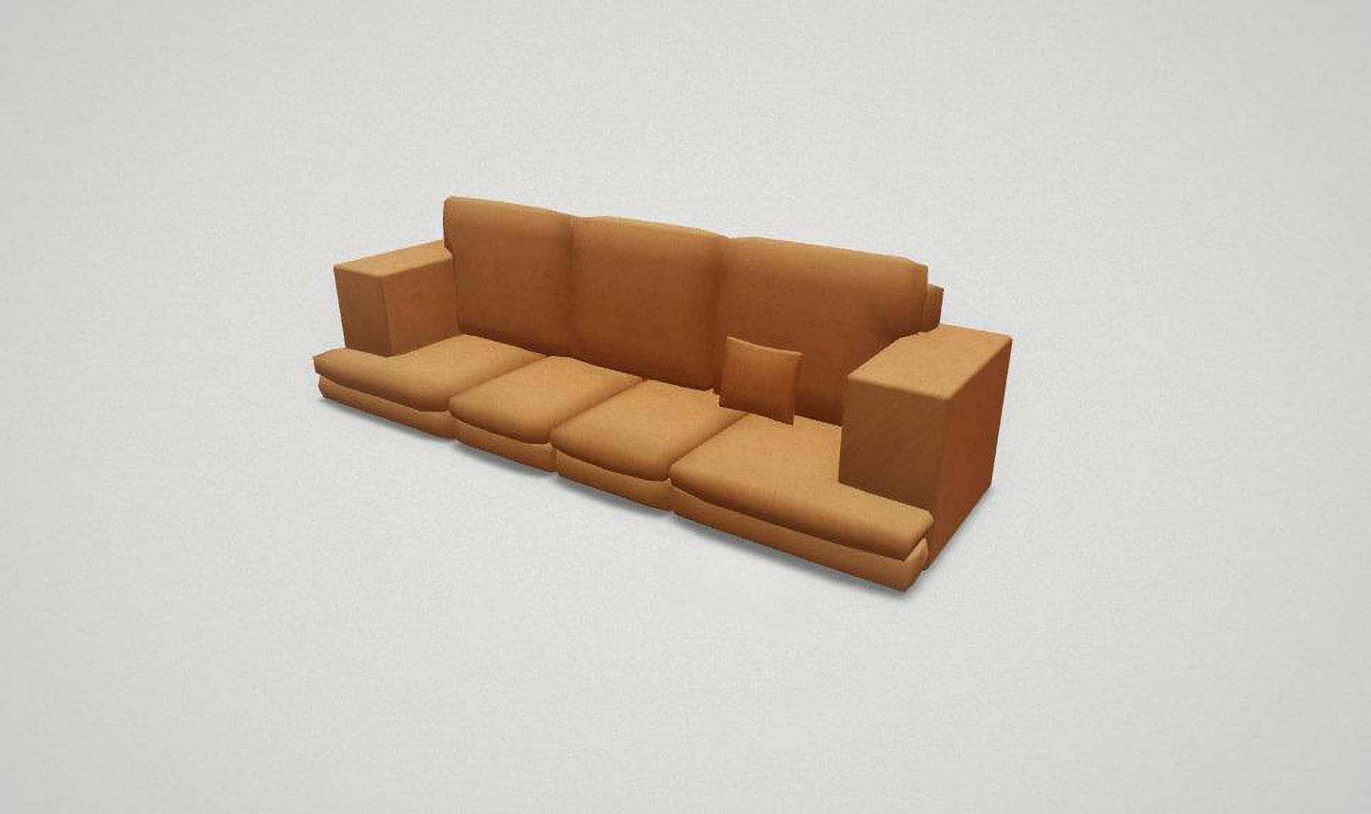 Game asset Modern Orange Four-Seater Sofa with Cushion 3D model_3