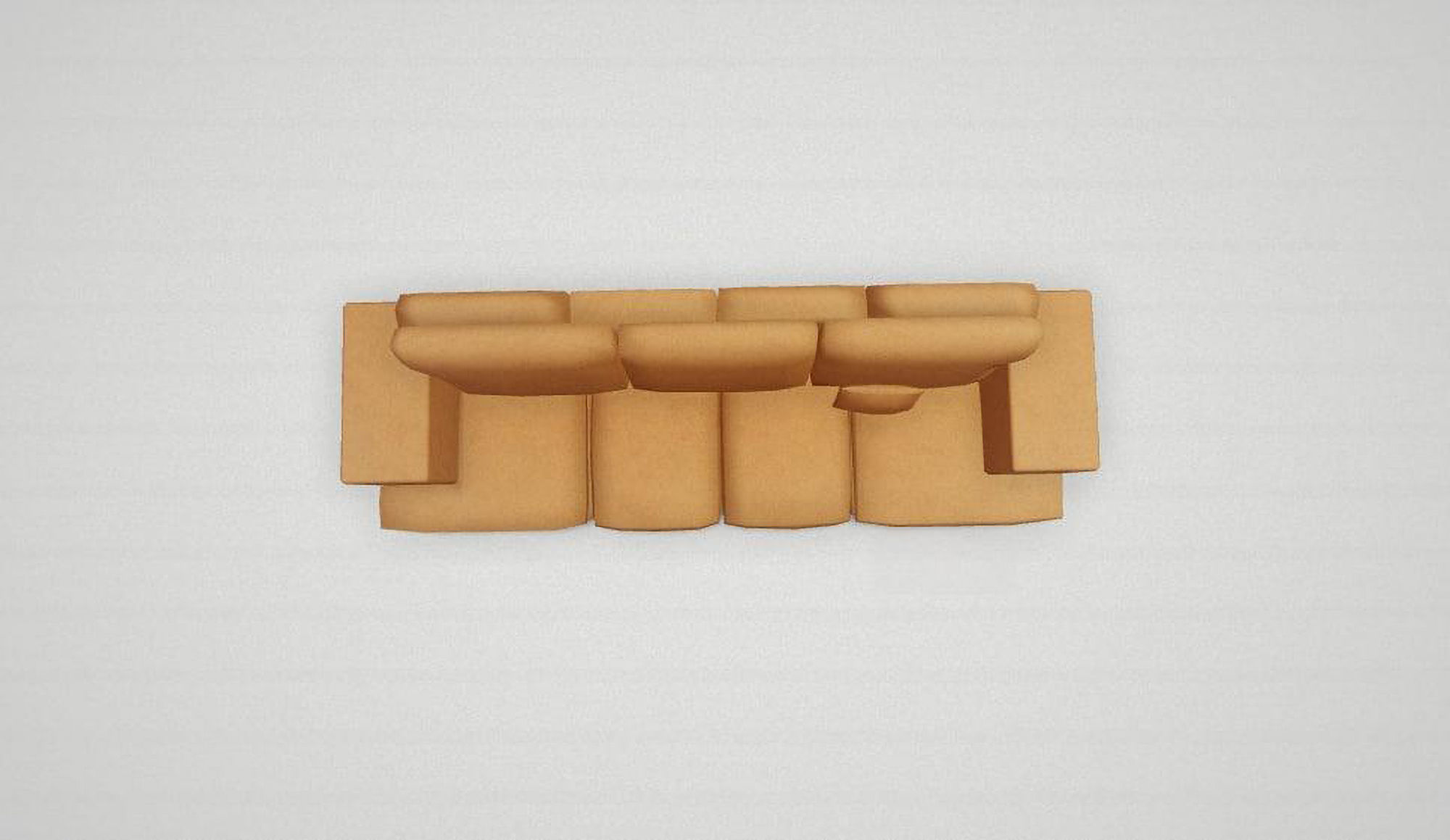 Game asset Modern Orange Four-Seater Sofa with Cushion 3D model_4