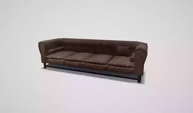 Game asset Brown Leather Four-Seater Sofa with Cushion