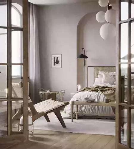 Scene of Fully Furnished Bedroom for 3dsMax in Corona Render 3D model