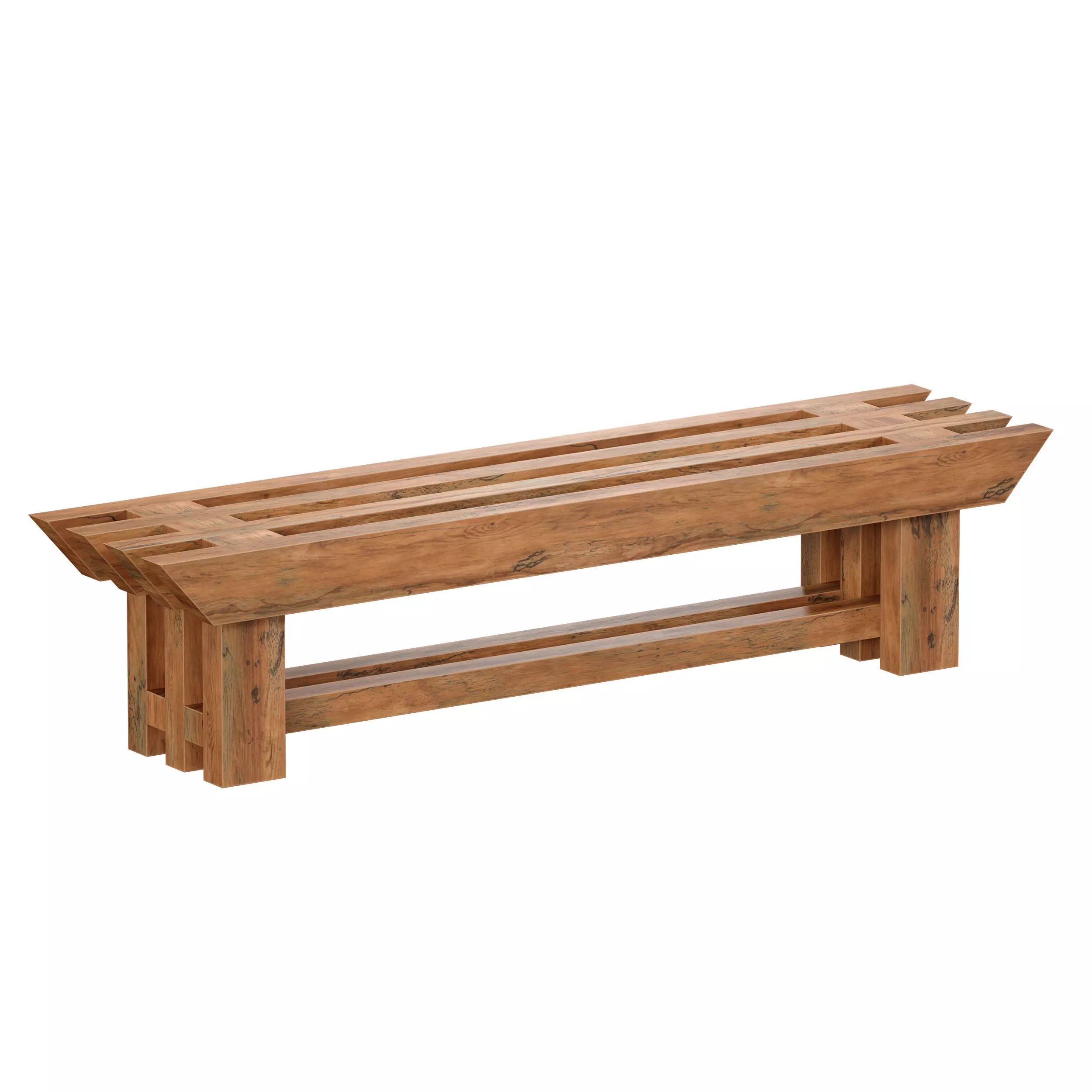 Japanese style wooden slatted bench 3D model_0
