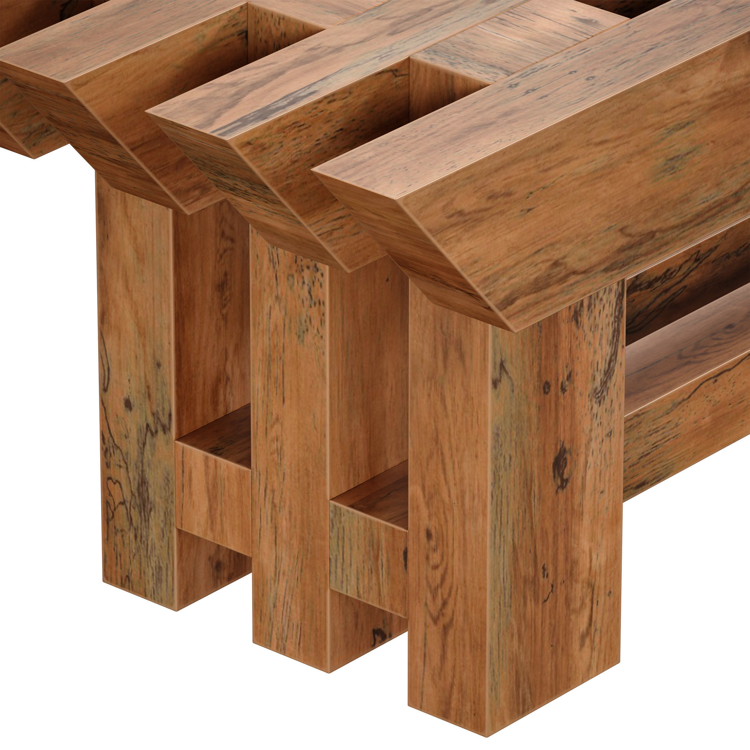 Japanese style wooden slatted bench 3D model_11