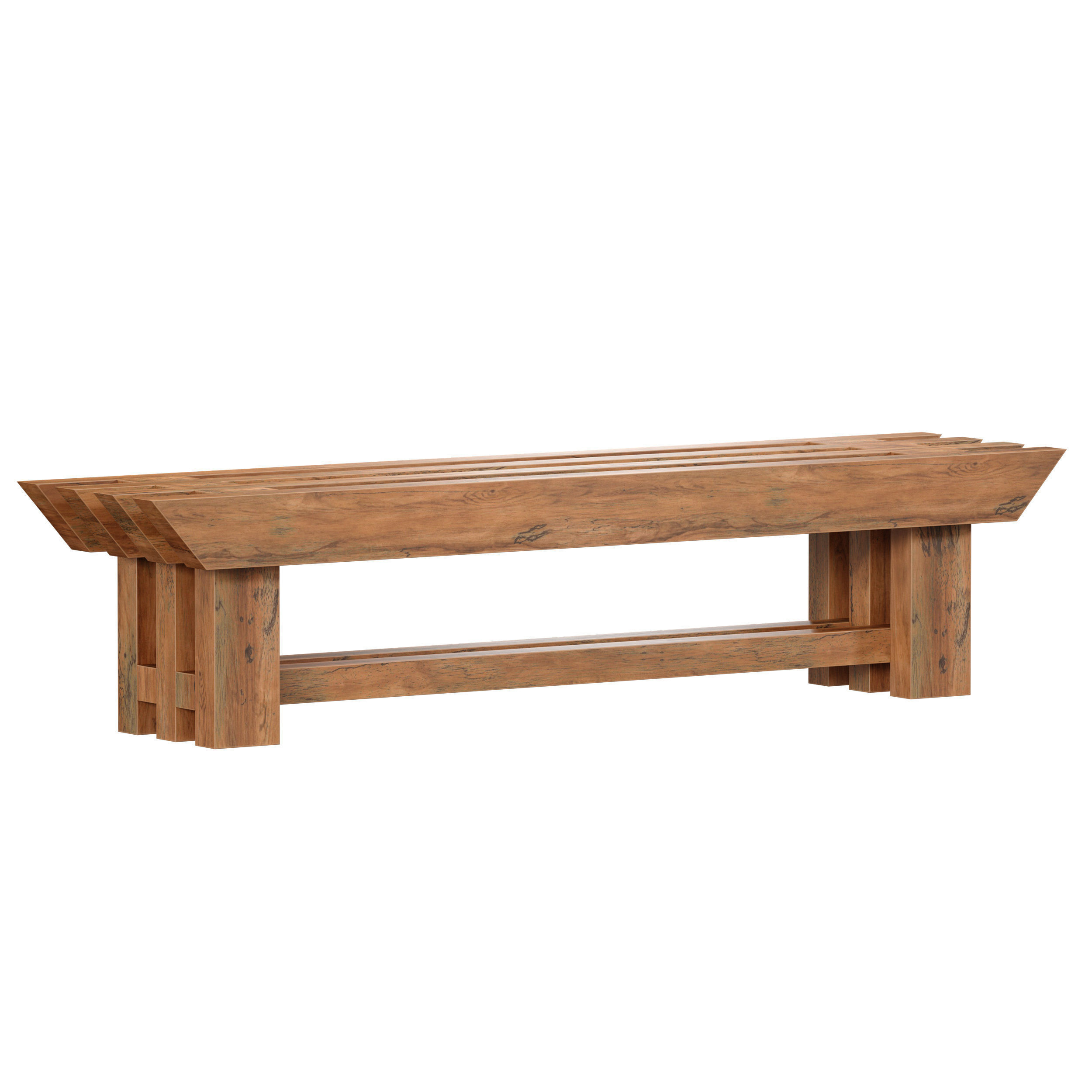 Japanese style wooden slatted bench 3D model_1