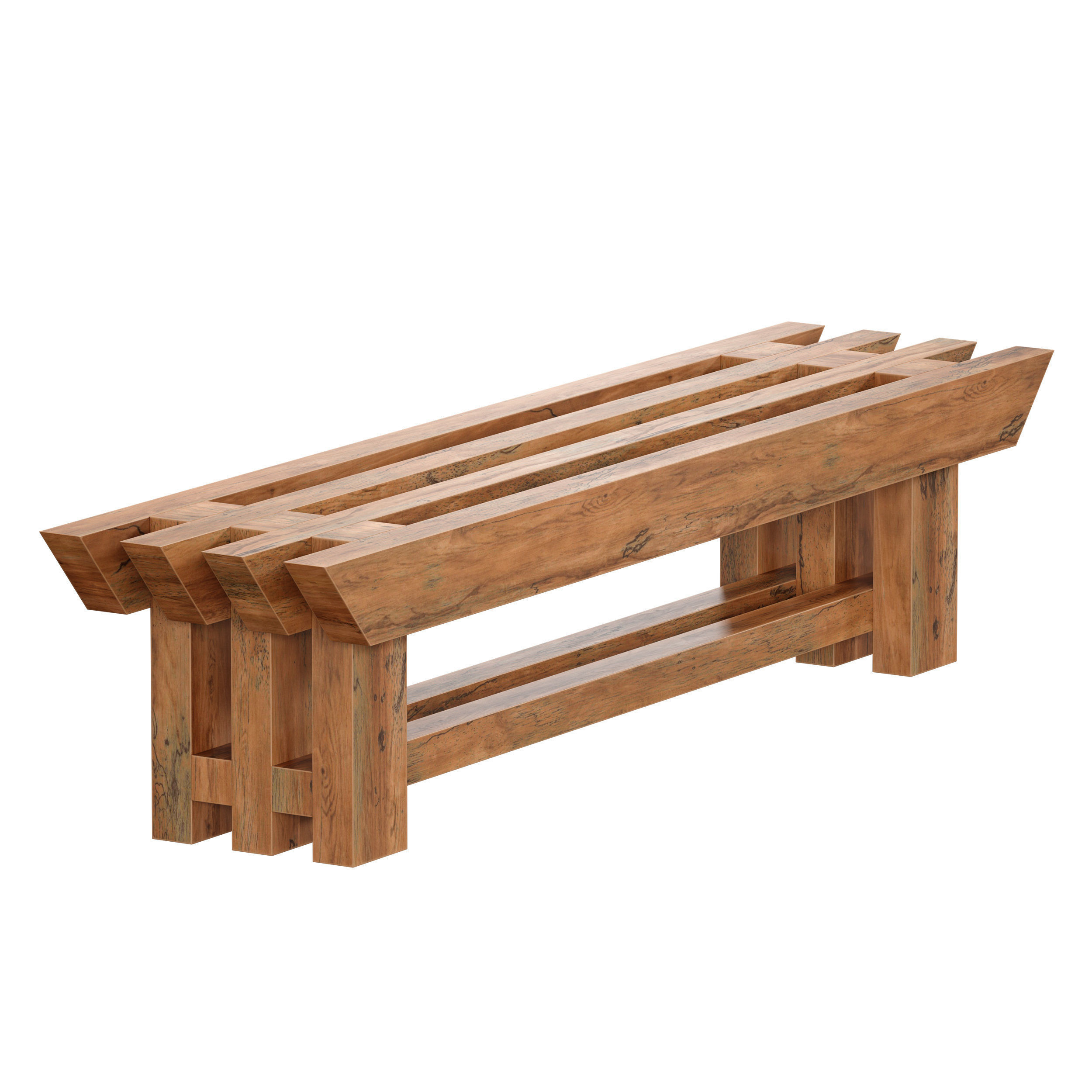 Japanese style wooden slatted bench 3D model_10