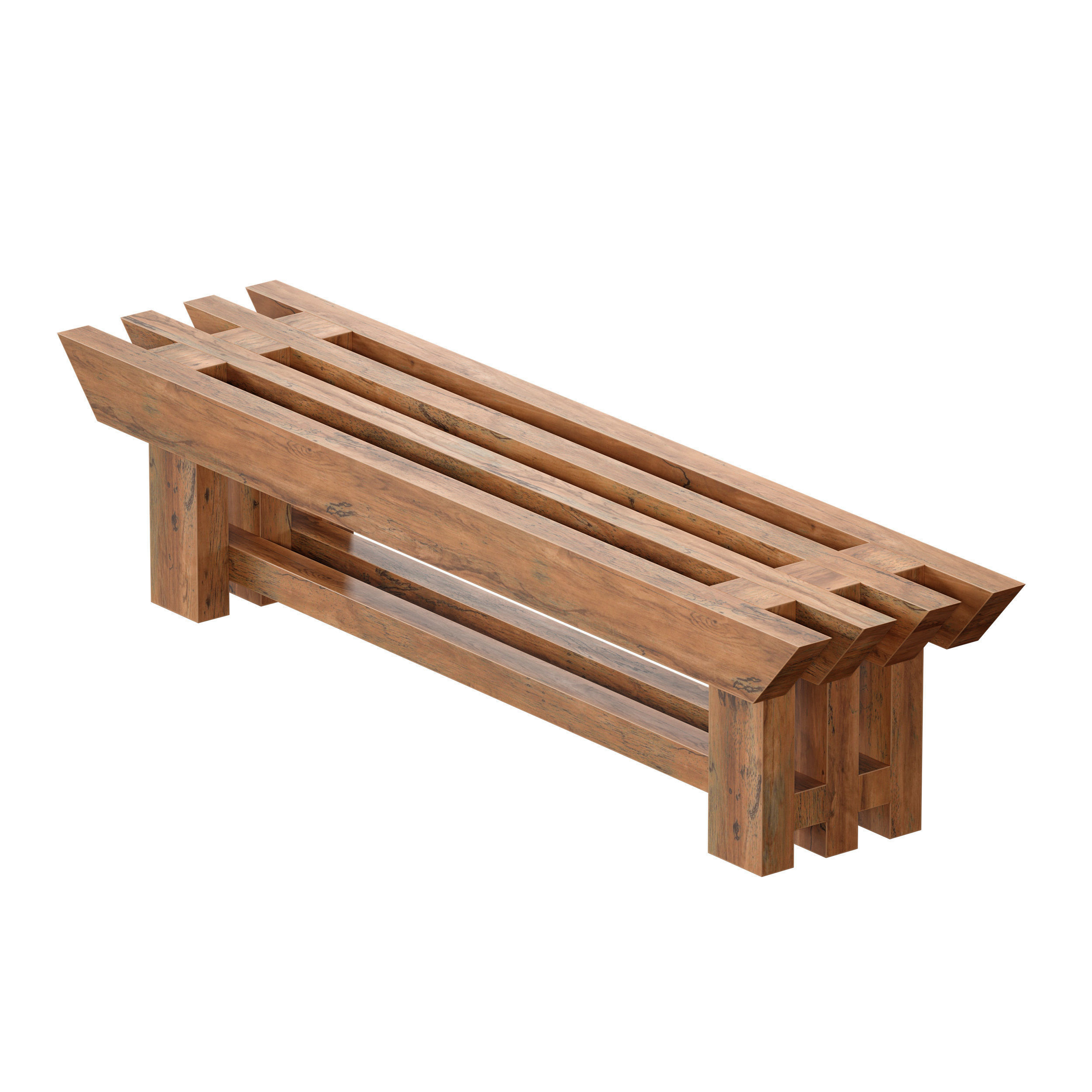 Japanese style wooden slatted bench 3D model_9