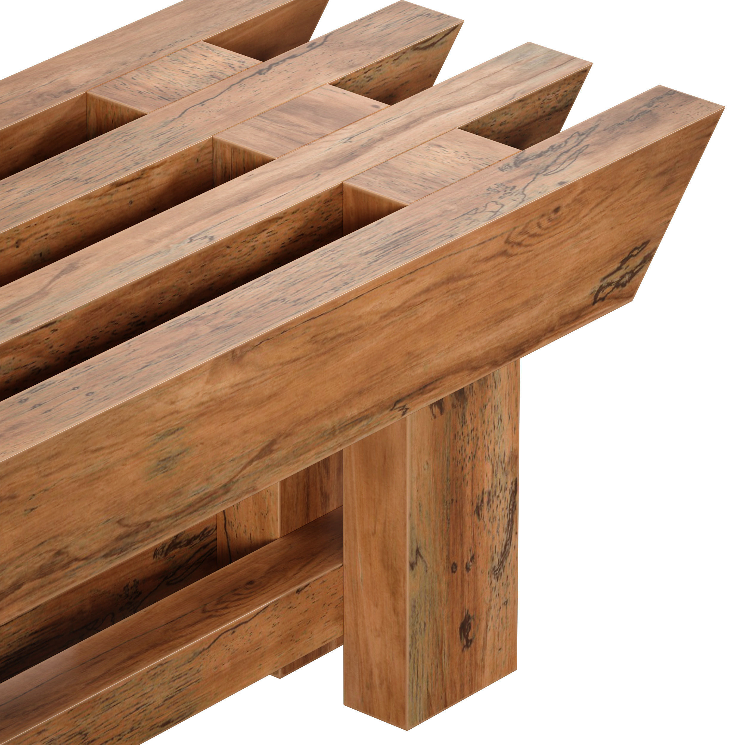 Japanese style wooden slatted bench 3D model_12