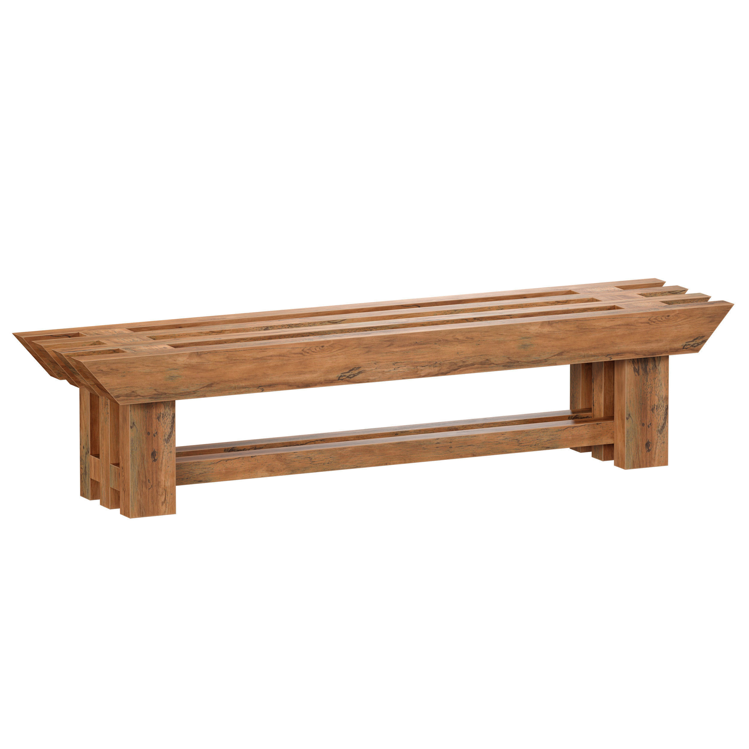 Japanese style wooden slatted bench 3D model_5
