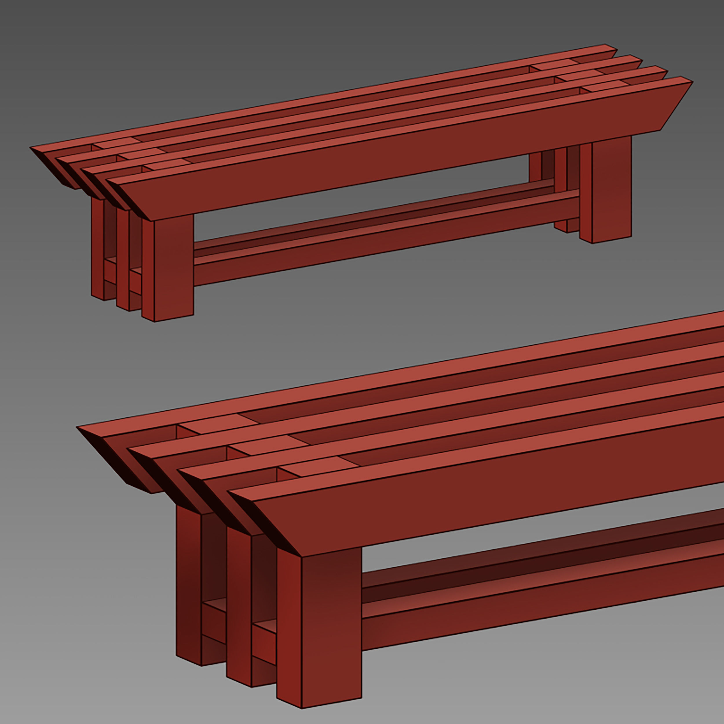 Japanese style wooden slatted bench 3D model_13