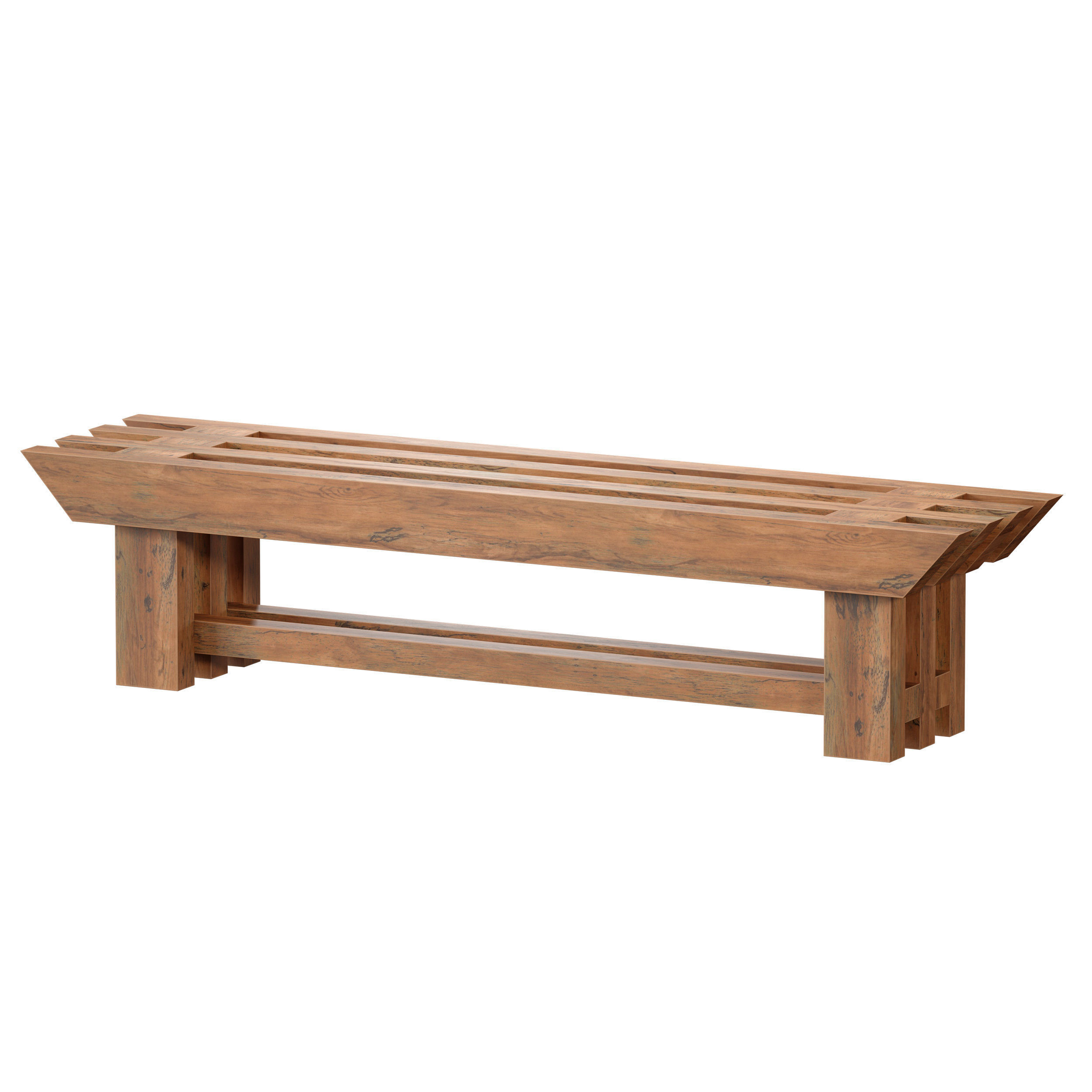 Japanese style wooden slatted bench 3D model_6