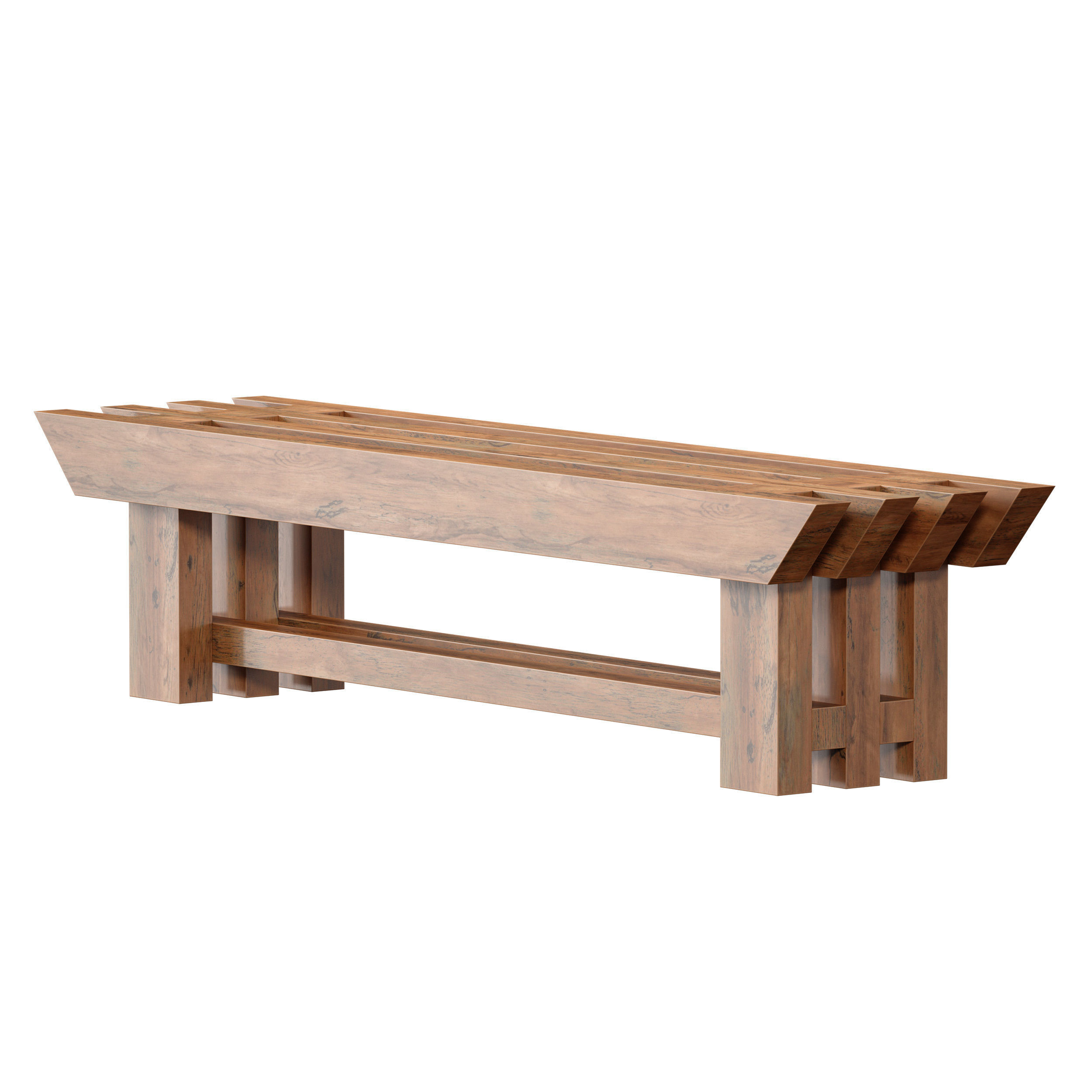 Japanese style wooden slatted bench 3D model_8