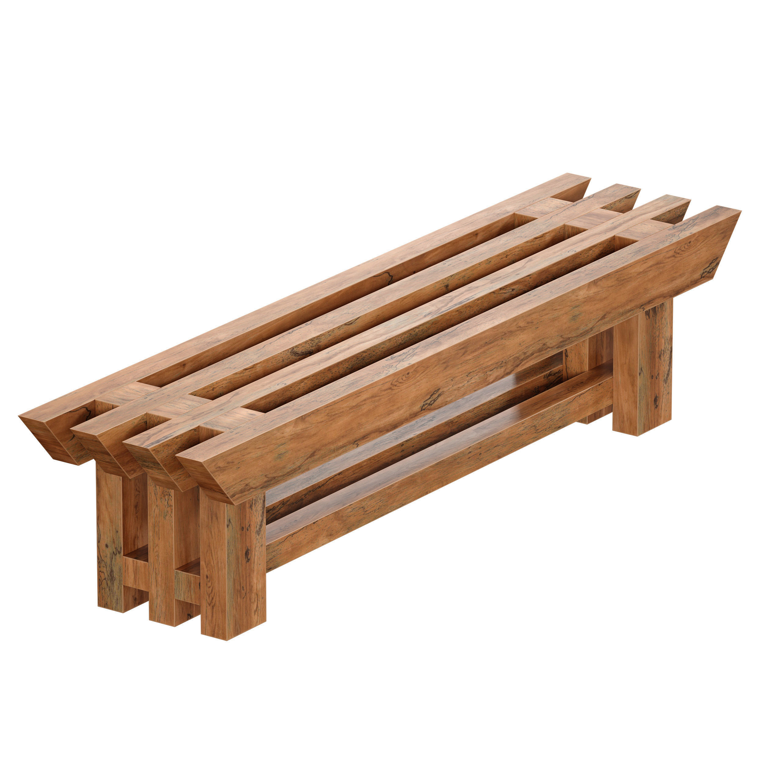 Japanese style wooden slatted bench 3D model_4