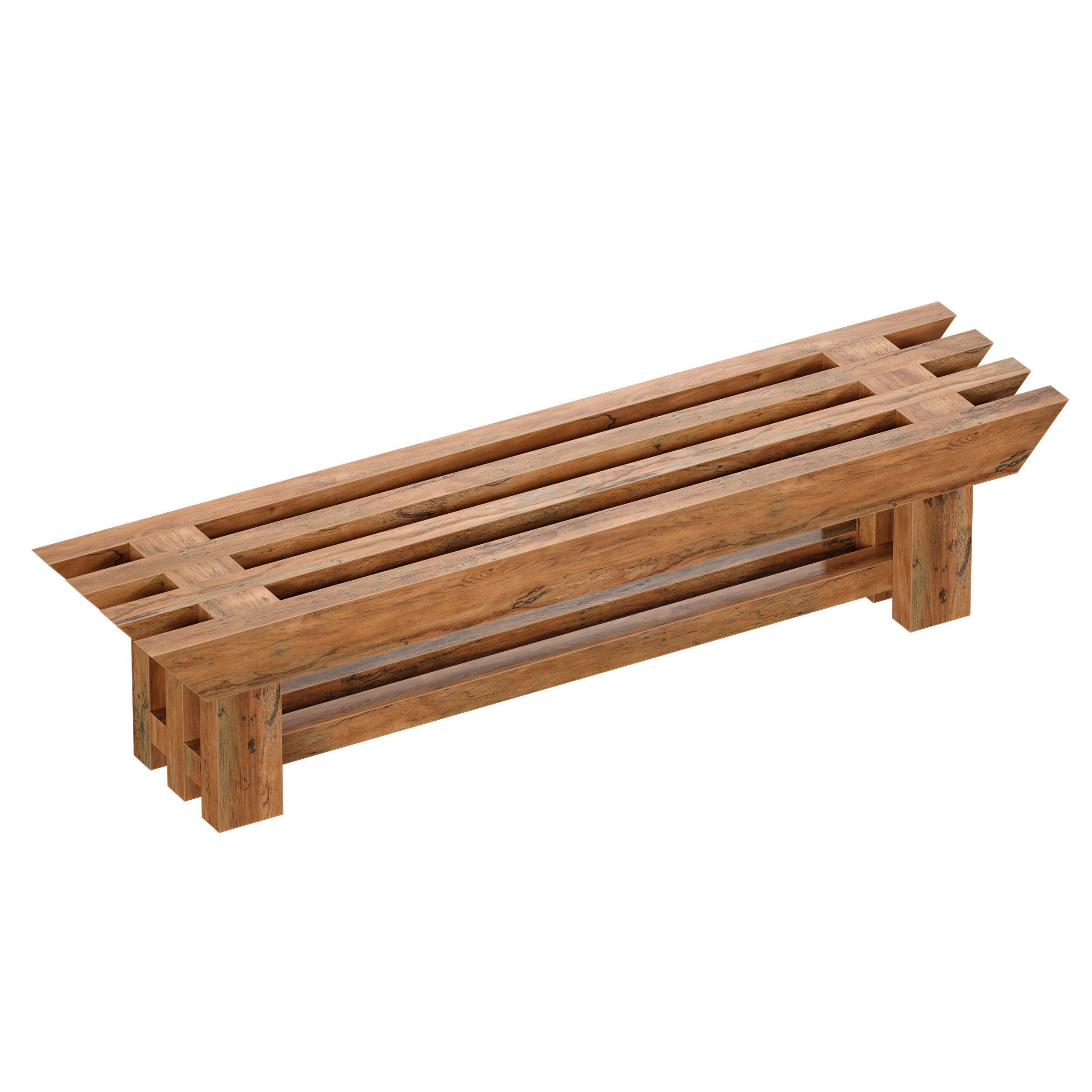 Japanese style wooden slatted bench 3D model_3